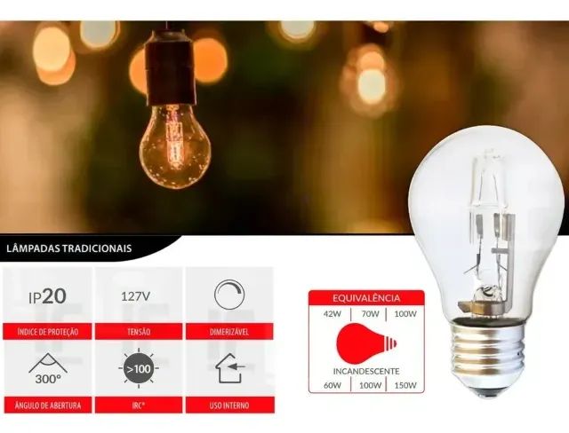 Kit com 10 Lâmpada Bulbo Halogeno Avant A55 - 70w Amarela Luz Branco-quente - Foto 3