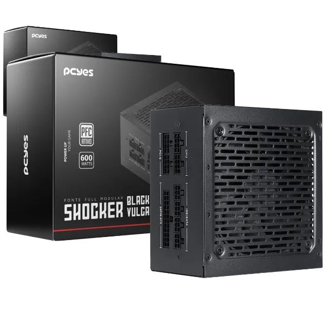 FONTE GAMER 600W PCYES SHOCKER FULL MODULAR 80 PLUS WHITE BLACK VULCAN NOVA!