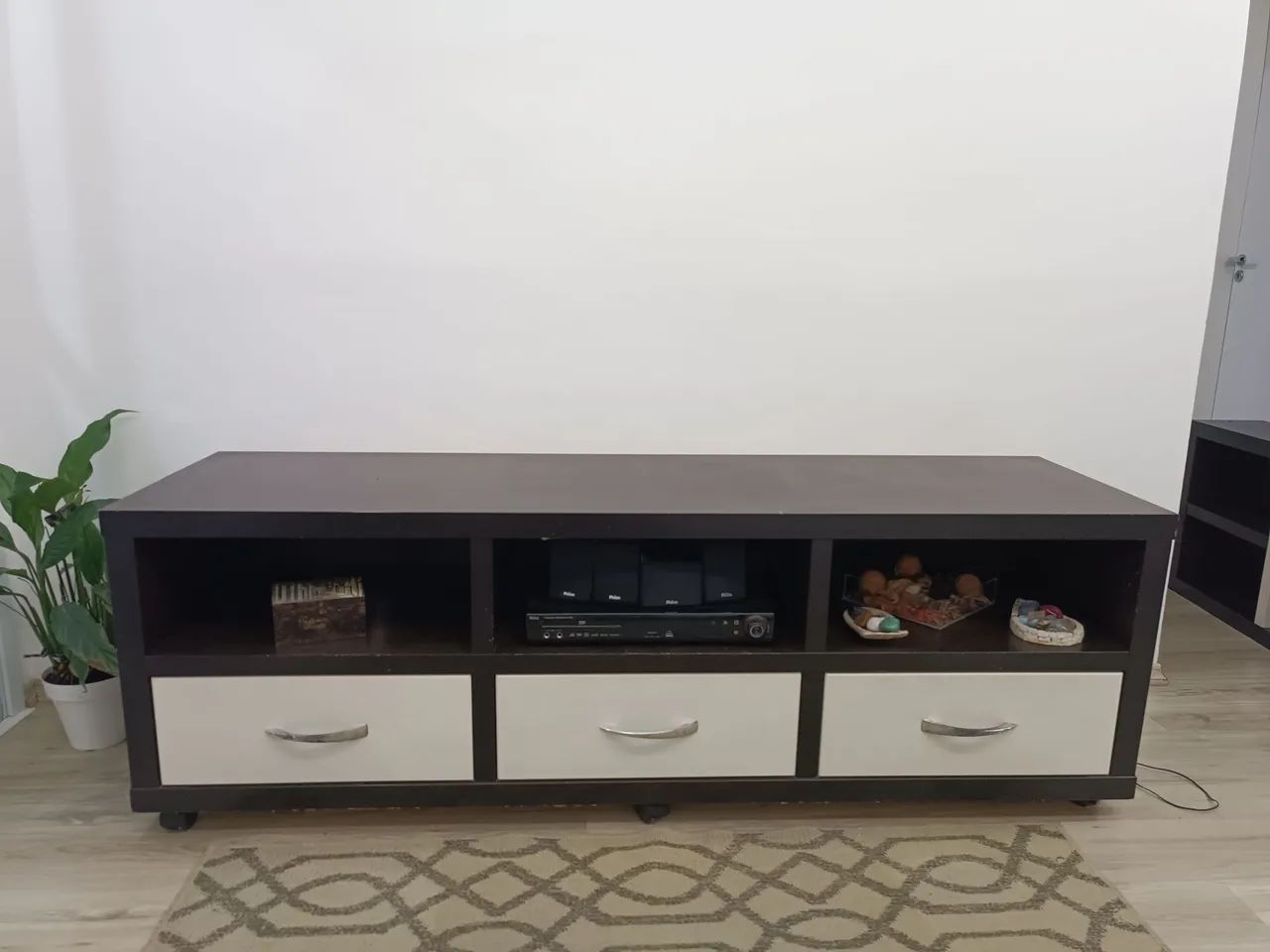 Rack Set with Casters and Wall-Mounted Shelf in Brown and White Colors