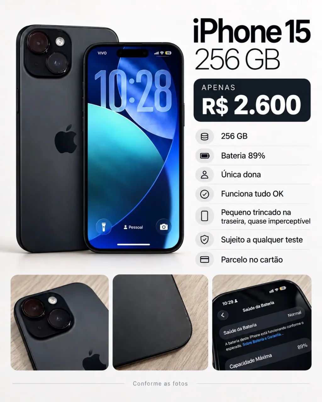 iPhone15ブラック 256GB iPhone 15 256gb preto única dona - Celulares e Smartphones