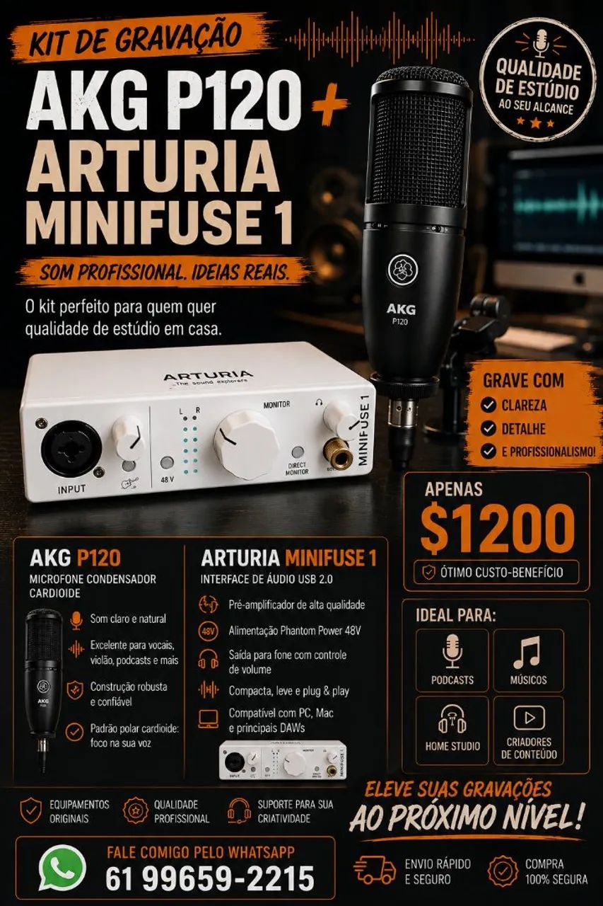 Kit home estúdio microfone AKG + interface de audio Arturia - Foto 5