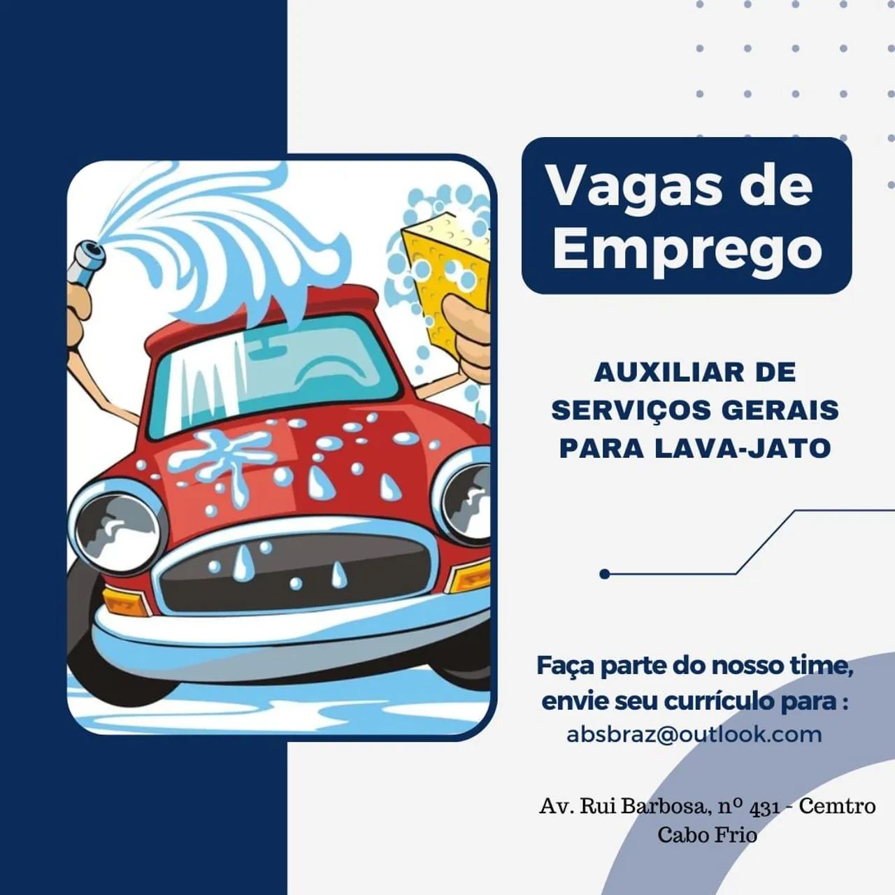 VAGA DE EMPREGO - AUXILIAR DE LAVA-JATO