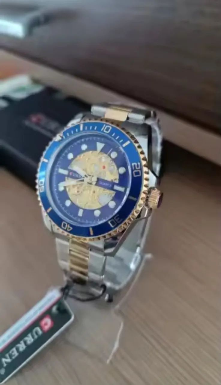 Relógio Curren Inox Dourado e azul  - Foto 3