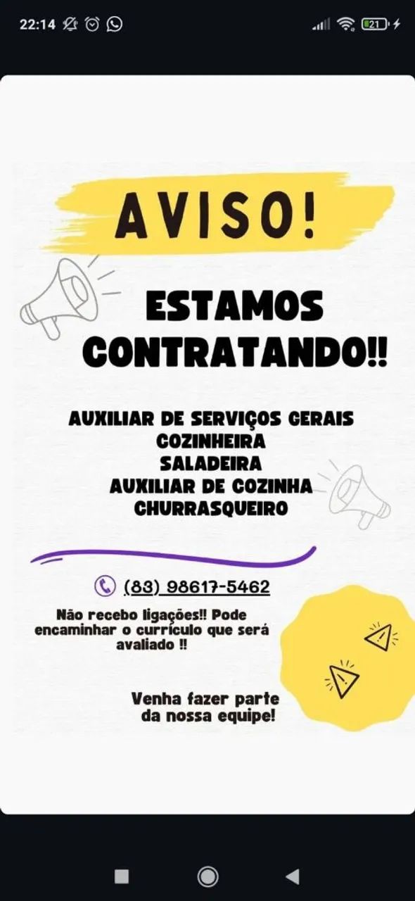 Estamos contratando!!!