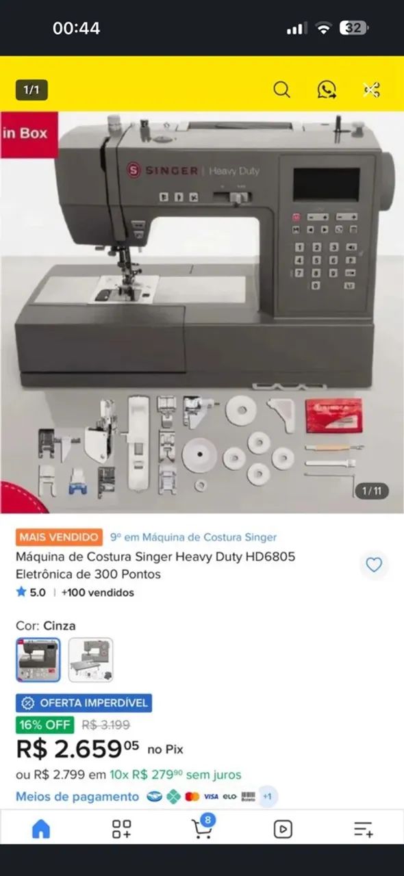Máquina costura Singer nunca usada!  Ela borda tb! 