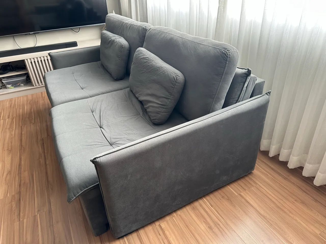 Sofá Cama Retrátil Cinza - Foto 2