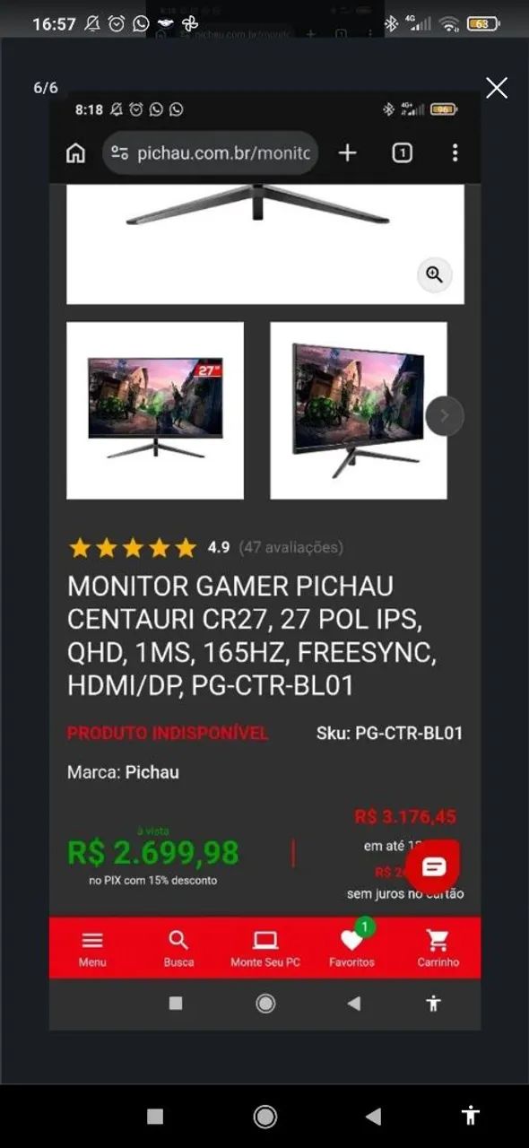 Monitor centauri cr27 Pichau 165 hz - Foto 5