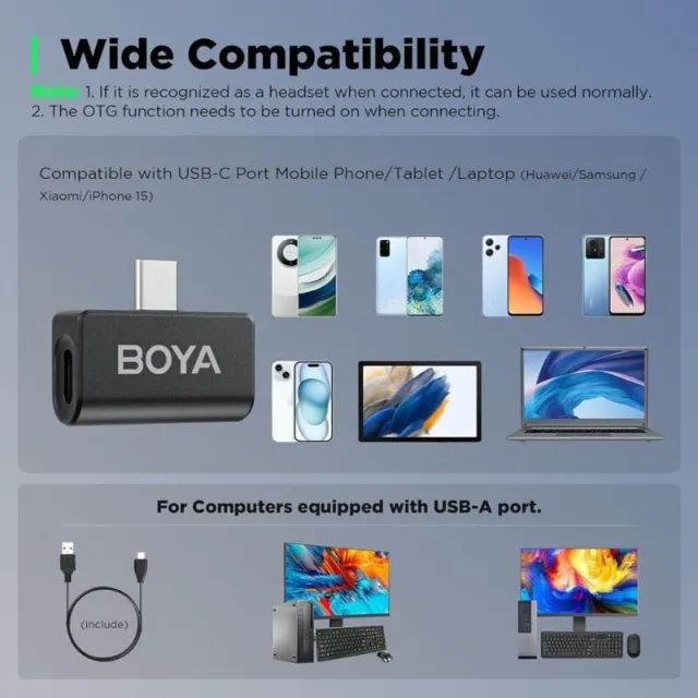 Sistema Microfone Sem Fio Boya Omic-U USB-C Lapela Preto - Foto 3