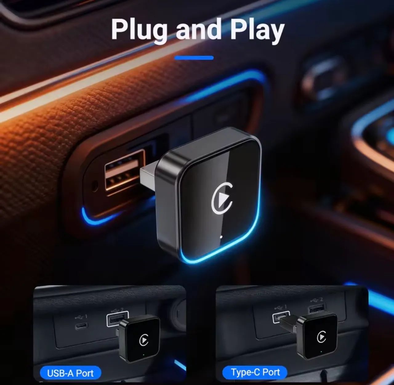 Adaptador Wireless Apple CarPlay e Android Auto Sem Fio Plug & Play Universal - Foto 4