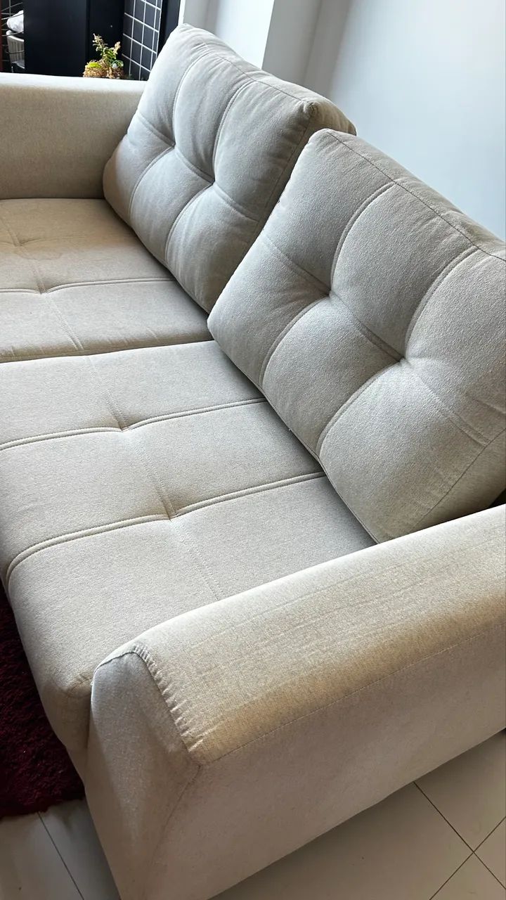 OFERTA e QUALIDADE IMPERDÍVEIS- sofá de madeira maciça e 100% linho
