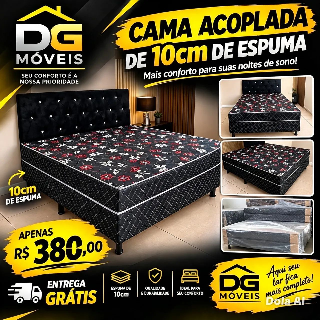 CAMA ACOPLADA DE CASAL 10CM DE ESPUMA 