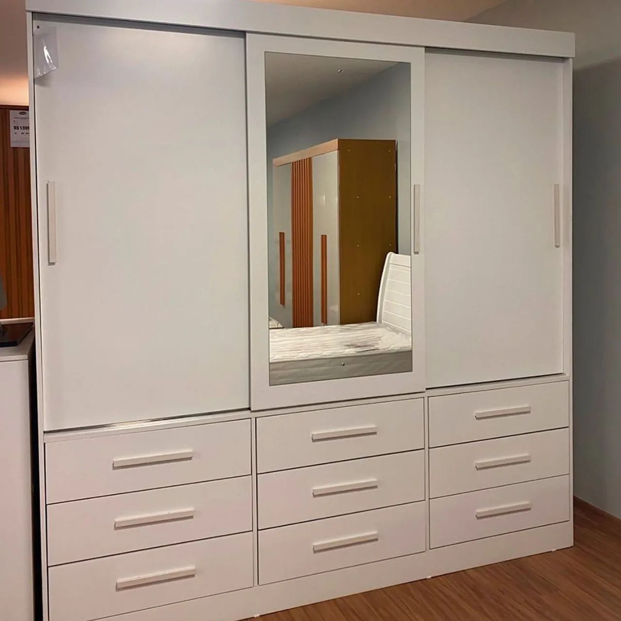 Guarda-Roupa Duplex Coral com Espelho - 3 portas - 100% MDF - Branco