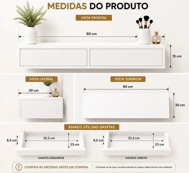 Penteadeira Suspensa Compacta 2 Gavetas Branca - Foto 2