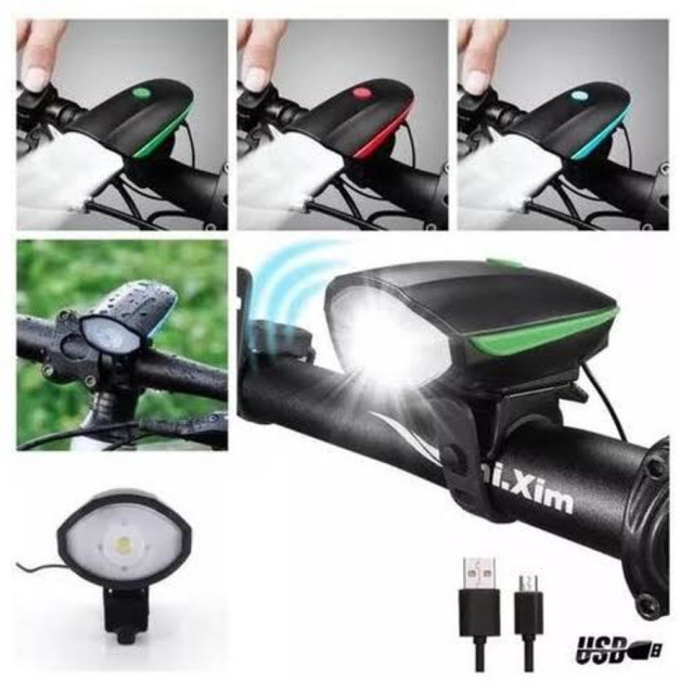Farol lanterna recarregável com buzina 250 lumens para bike
