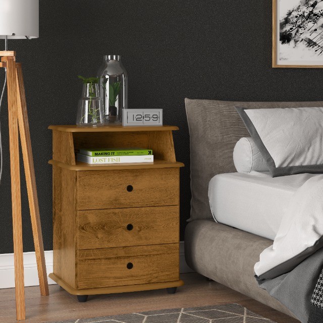 Mesa Cabeceira Quarto Luxo Com 3 Gavetas Ej Móveis - Foto 6