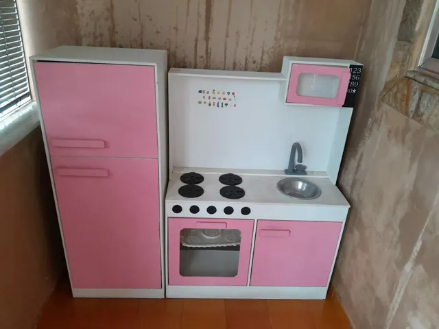 Jogo Cozinha Completa Geladeira Fogão Armário Infantil Rosa