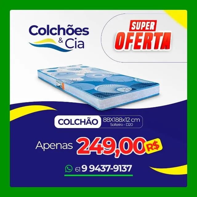 Colchão solteiro d20 12 cm 88 ou 78 cm no pix, cartão, dinheiro