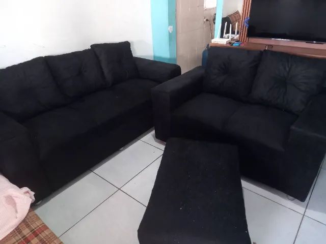 Sofá 3 e 2 Lugares Pronta Entrega + Puff Várias Cores