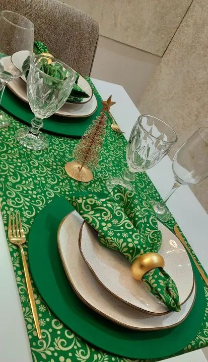 Jogo Americano Natalino - Verde e Dourado - Foto 5