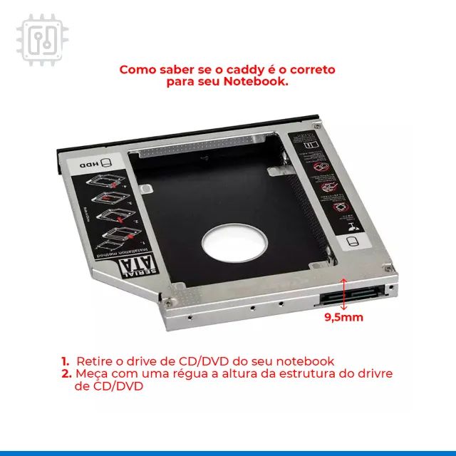 Adaptador Dvd Para Hd Ou Ssd Notebook Drive Caddy 9,5mm Sata - Foto 4