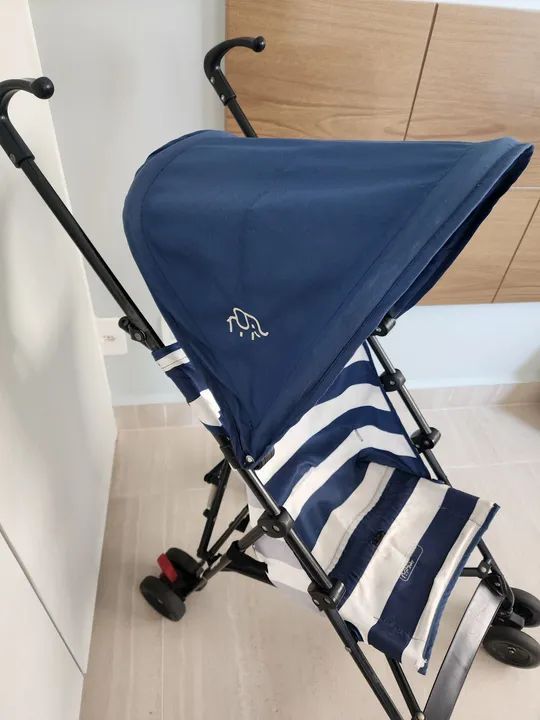 Carrinho de Bebê Dobrável - Azul e Branco - Foto 3