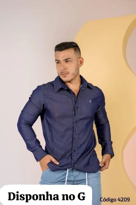 Camisa Jeans Manga Longa Masculina  - Foto 4