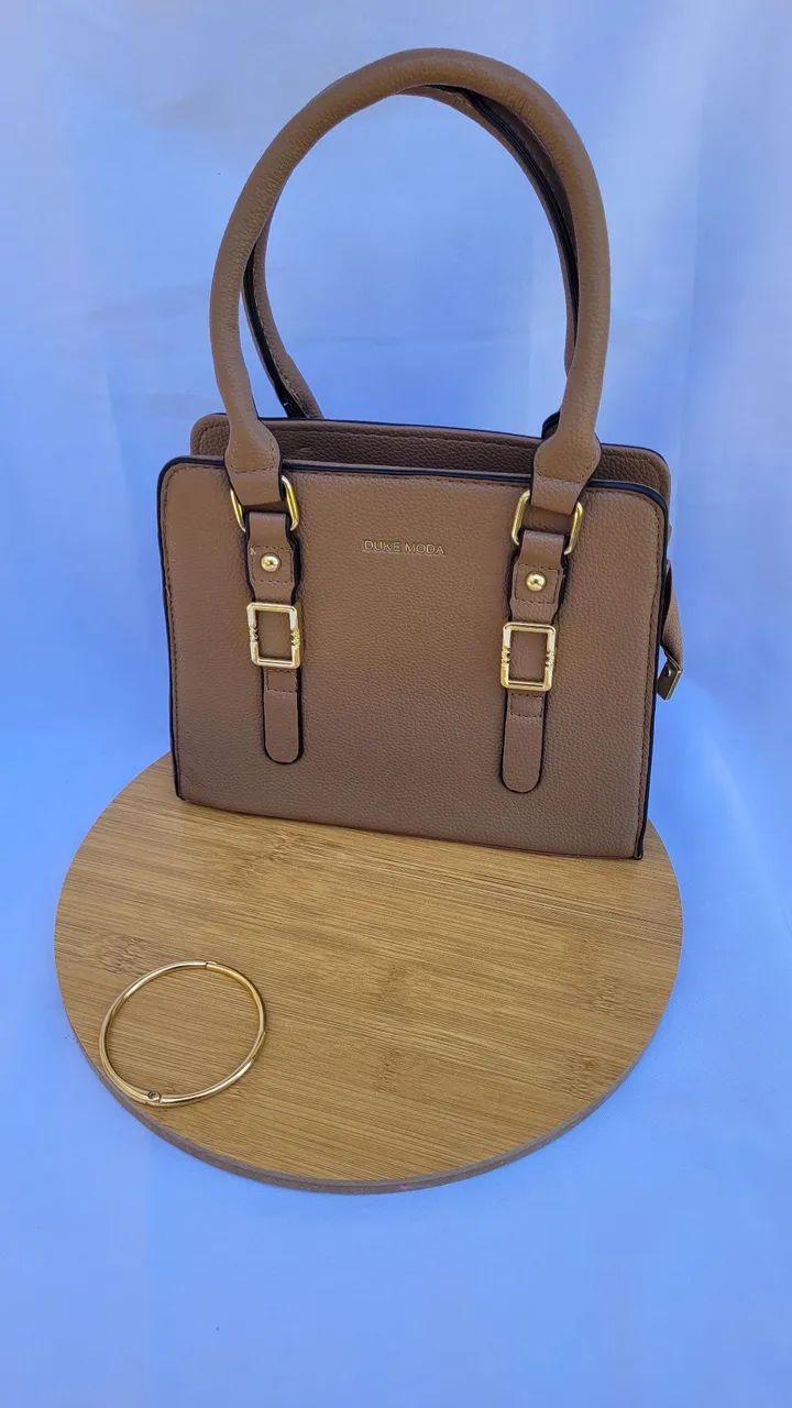 Bolsa média cor cáqui com alça de mão e alça transversal removível - Nova