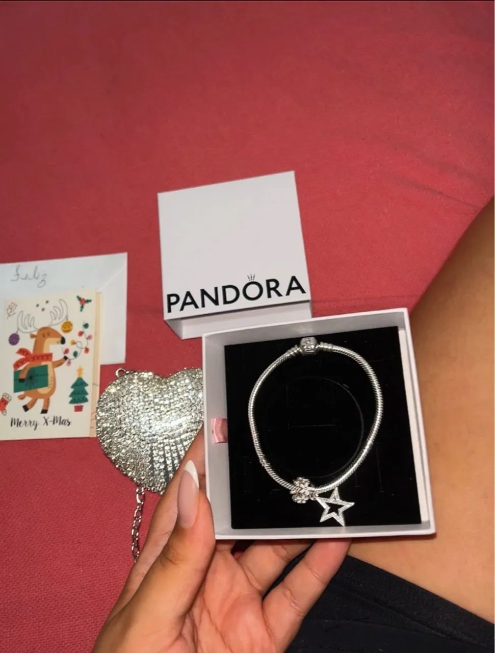 Pulseira Pandora com Pingente Estrela e de flor  - Foto 2