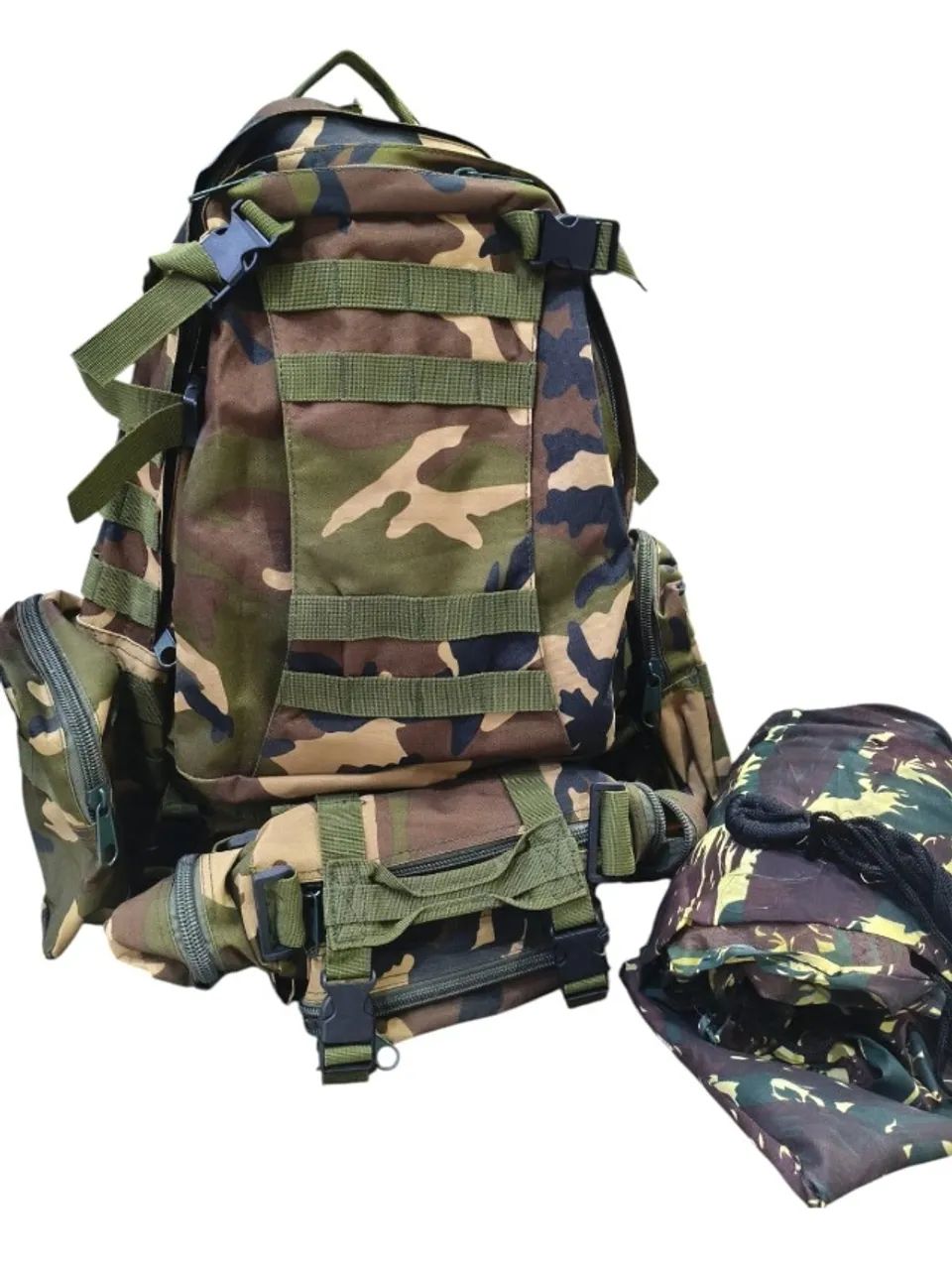 kit mochila camping com pochete removível e rede de camping solteiro