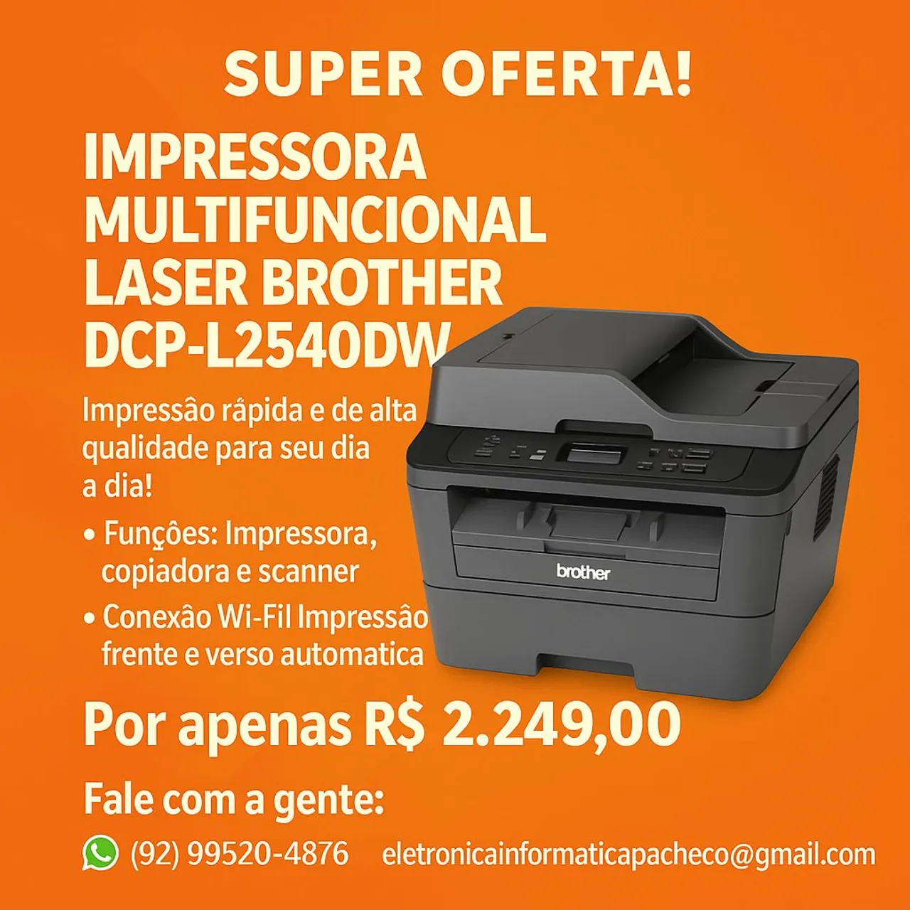 Impressora Multifuncional Laser Brother DCP-L2540DW - Nova