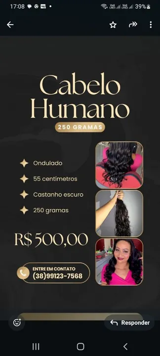 Cabelo Humano Ondulado 250 Gramas