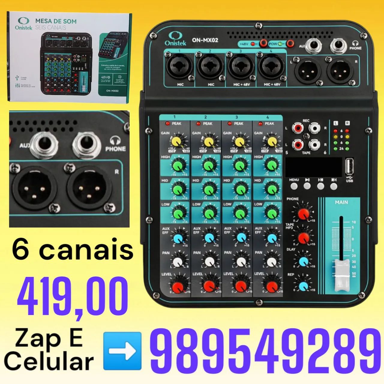 Mesa de som 6 canais Onistek Bluetooth 