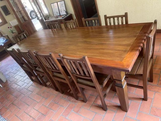 Mesa de Jantar 2,50x1,00 Madeira Maciça de Demolição Com 10 Cadeiras - Foto 3