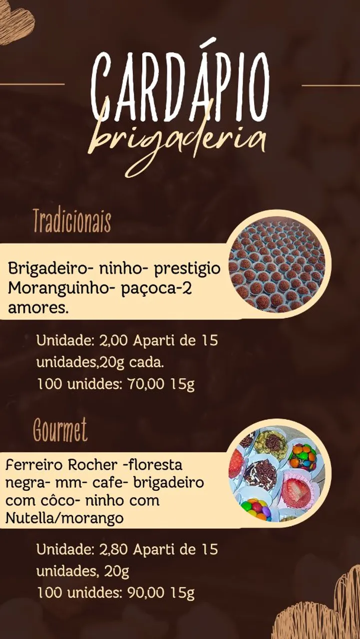 Cardápio de Brigadeiros Gourmet e Tradicionais