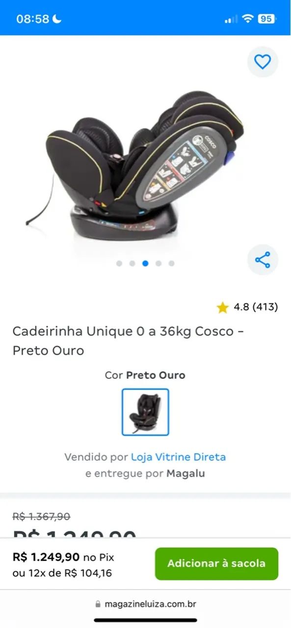 Cadeirinha Unique 0 a 36kg Cosco - Preto Ouro - Foto 3