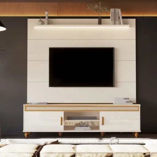 Painel até 75? Bliss + Rack Comodoro 1.8 Off White/Cedro. Receba Amanhã.
