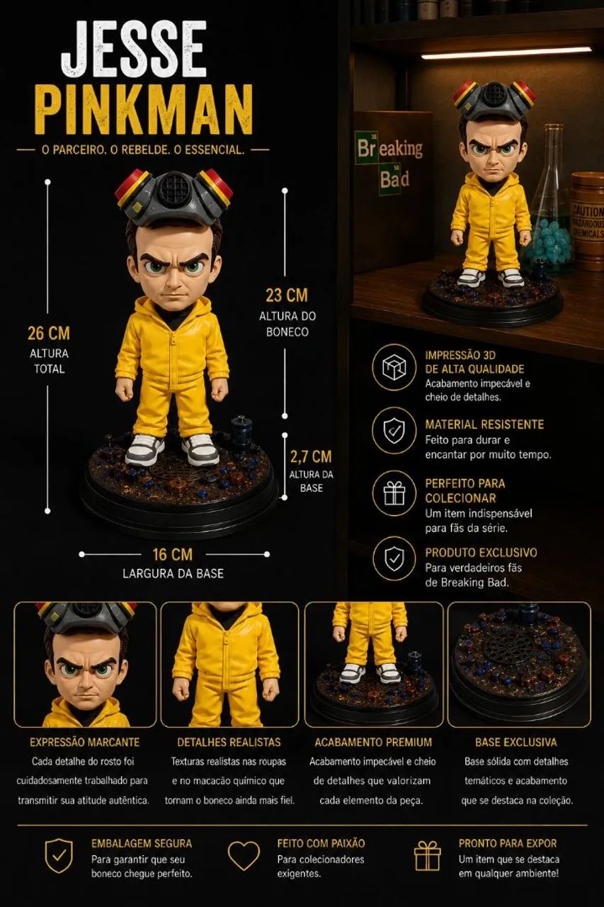 Jesse Pinkman Breaking Bad Boneco Colecionável 3d De 26 Cm