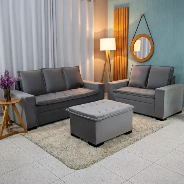 Sofá 3 e 2 lugares França com Puff   Novo   Pronta Entrega