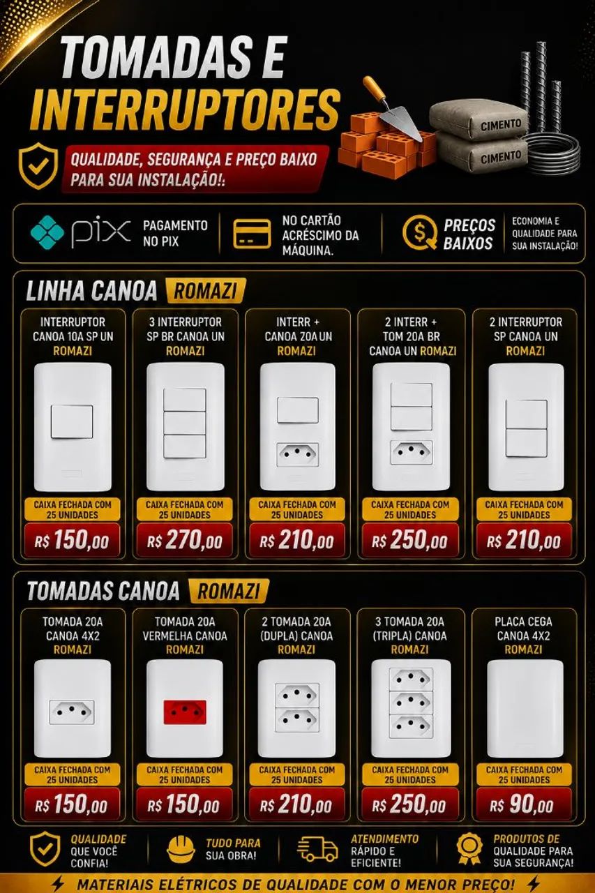 Tomada e interruptor (caixa com 25 unidades)