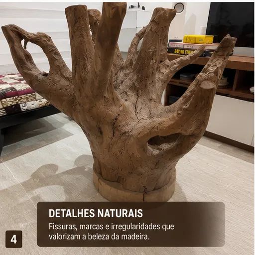 Base de mesa em madeira maciça escultural para tampo de vidro - Foto 5