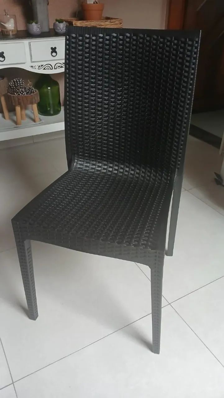 Kit 6 cadeiras Rattan preta