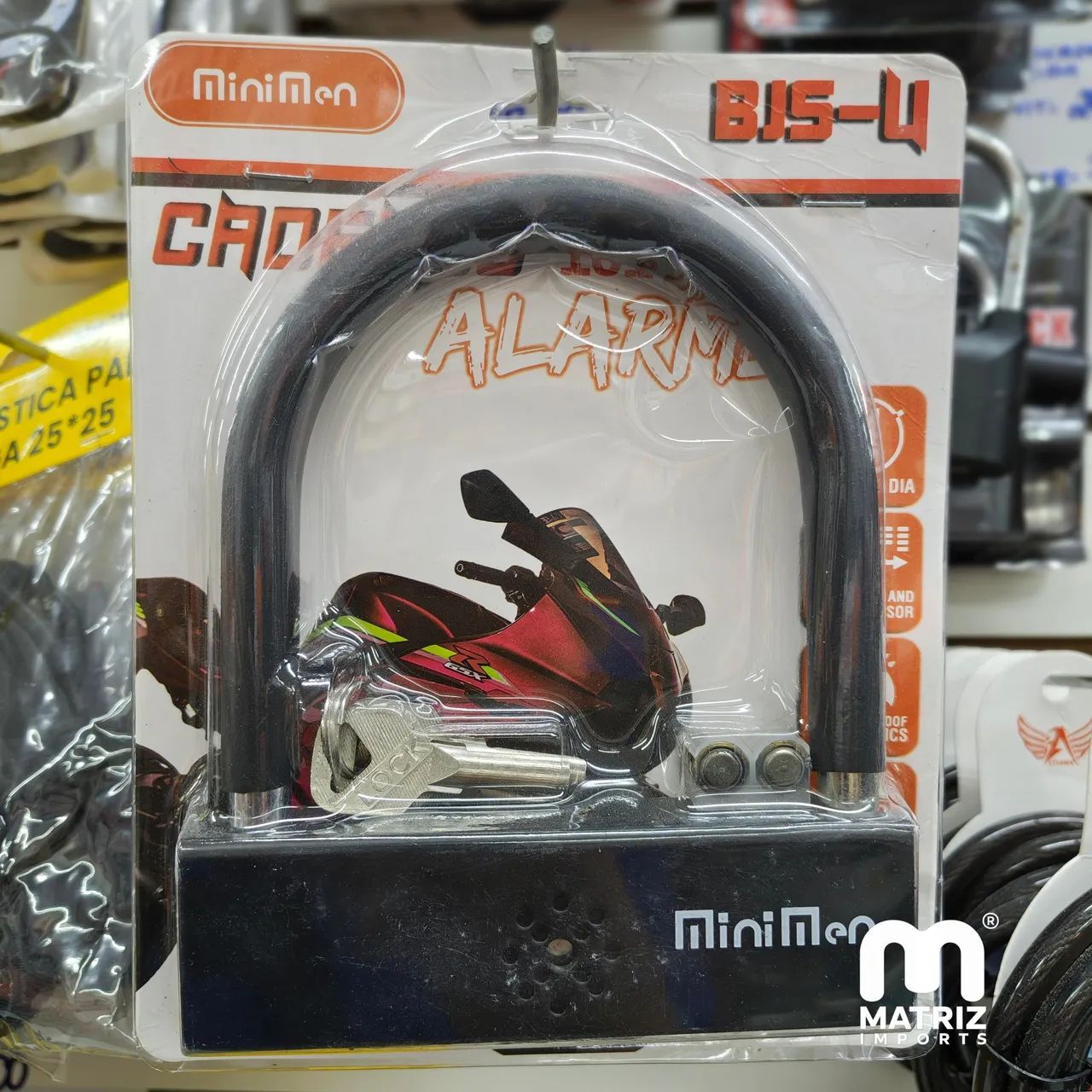 Cadeado Trava em U com Alarme Sonoro para Moto e Bike - Mini Men BJS-U