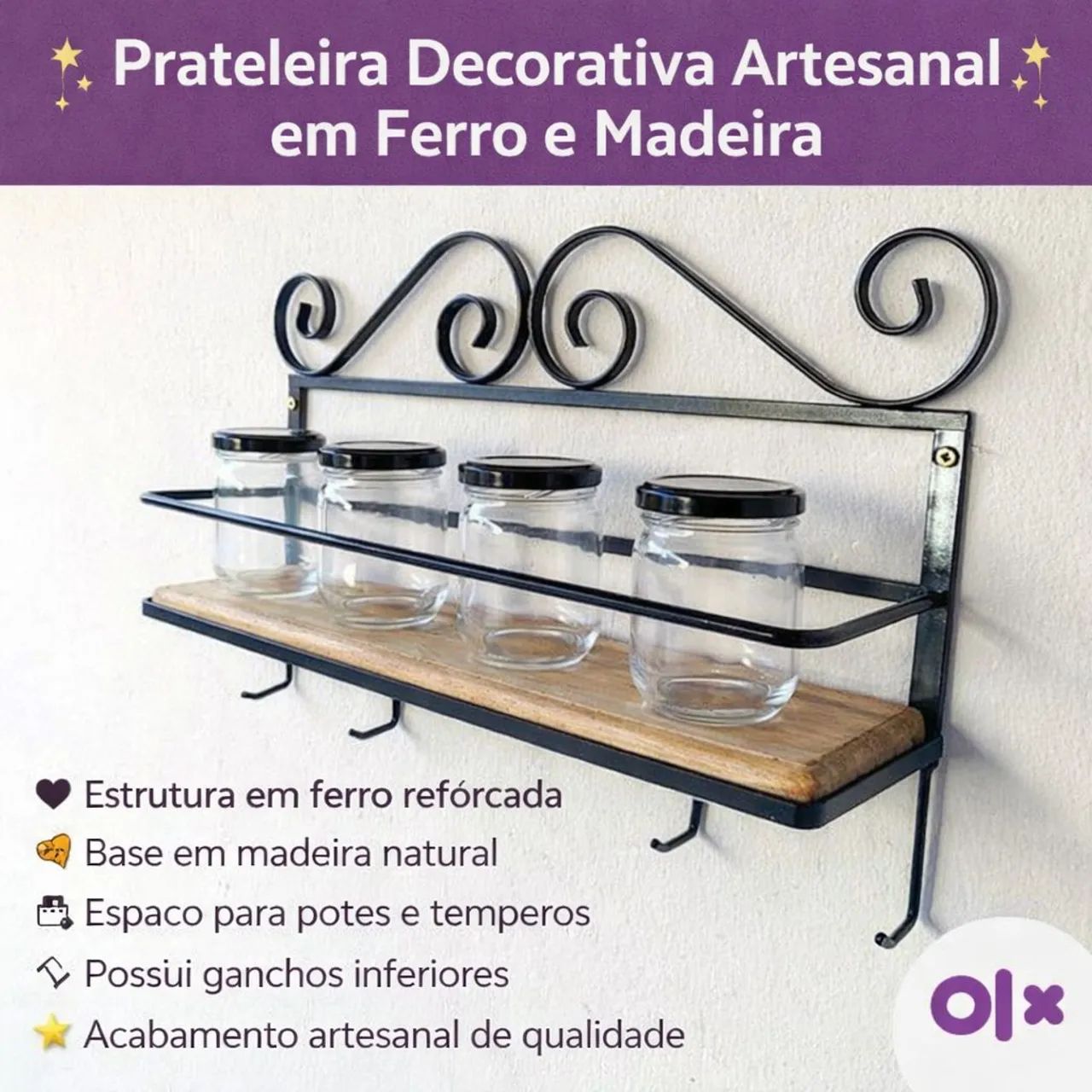 Prateleira Decorativa em Ferro e Madeira<br>