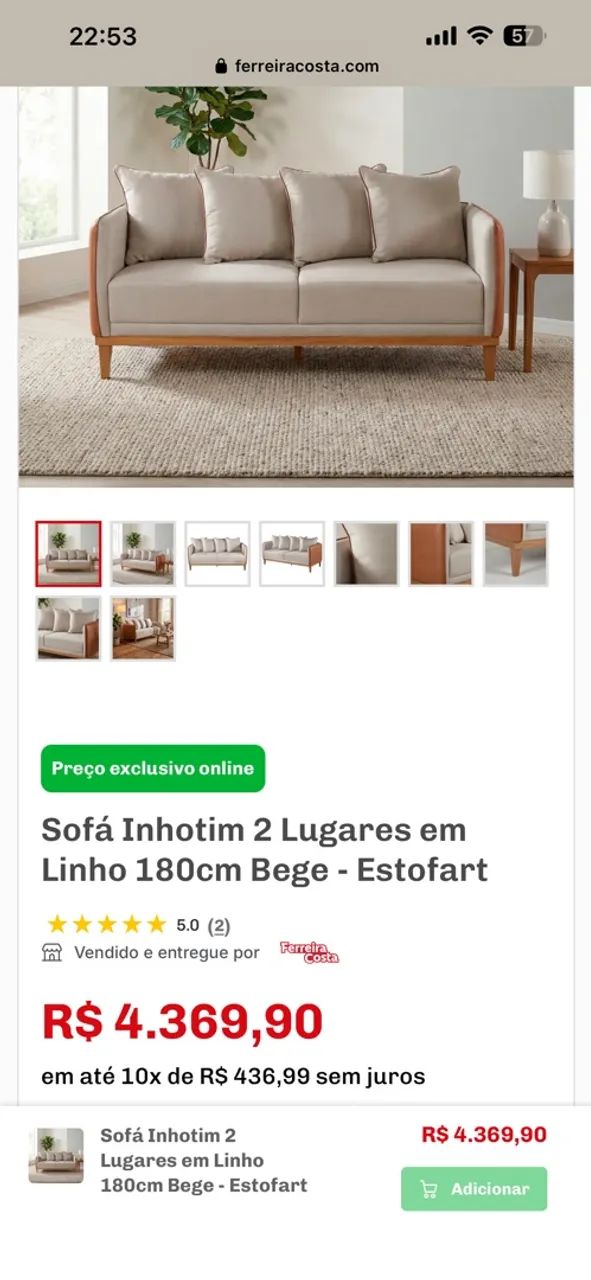 Sofá sem marcas de uso 180 em linho  - Foto 3