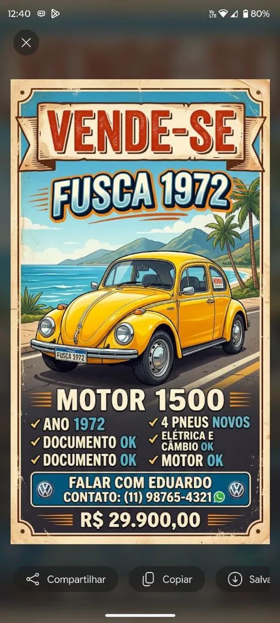 Volkswagen Fusca 1300 1972