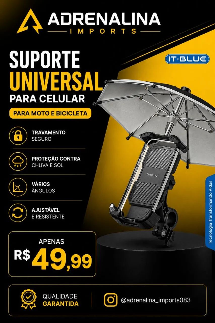 Suporte de celular para moto e bike anti sol e chuva 