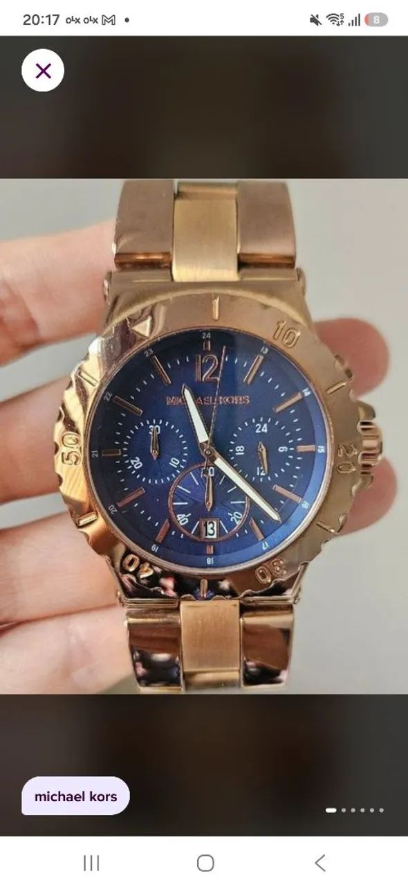 relógio michael kors mk5410 original rosé azul com caixa e elos