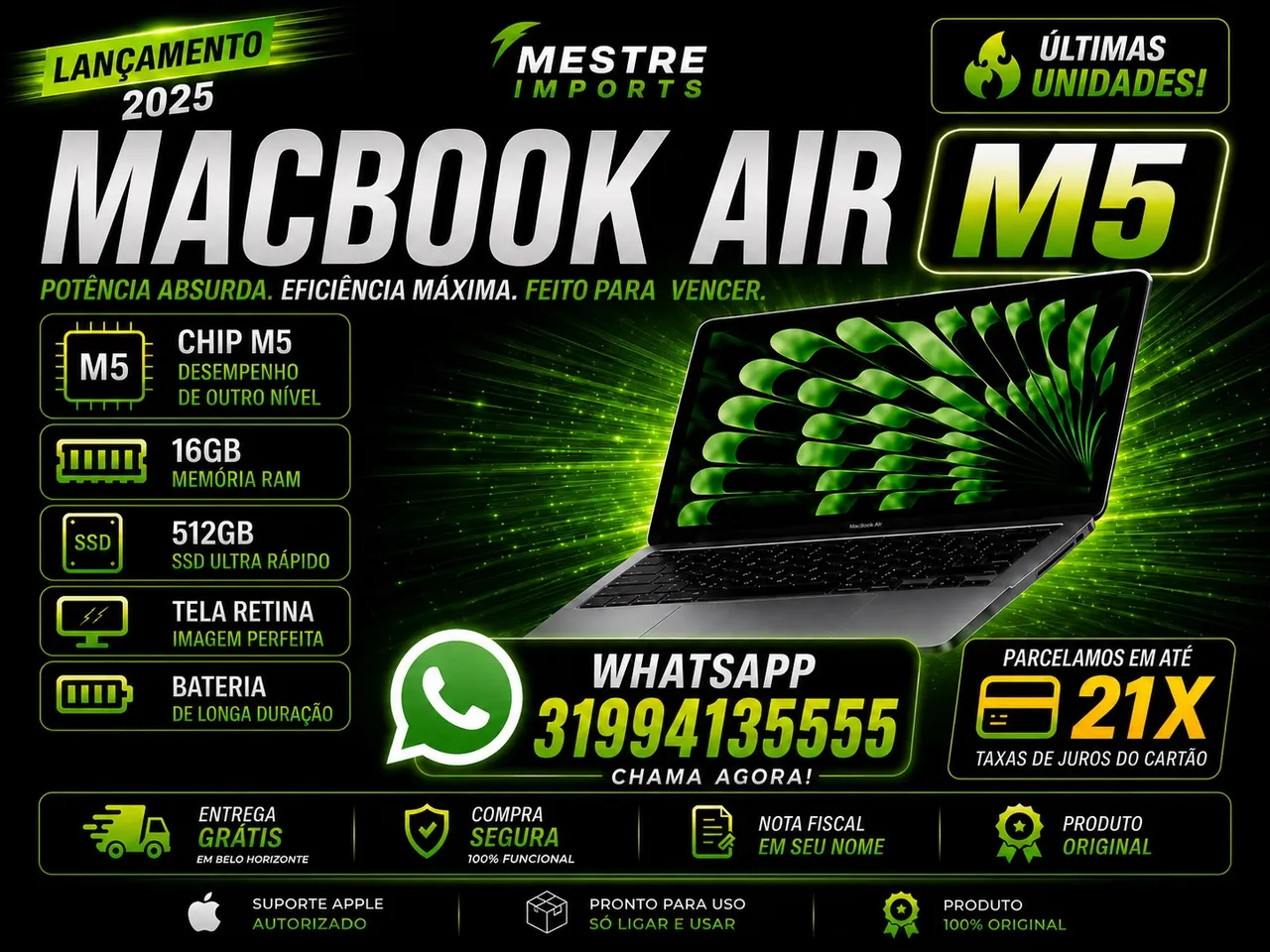 MacBook Air M5 |13Pol Midnight |16gb 512gb SSD |Com Nota Fiscal