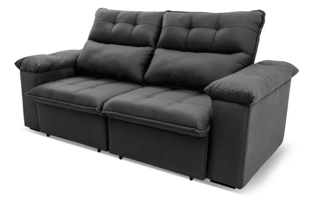 2-Seat Retractable and Reclining Sofa - Gray Suede495438639756093443