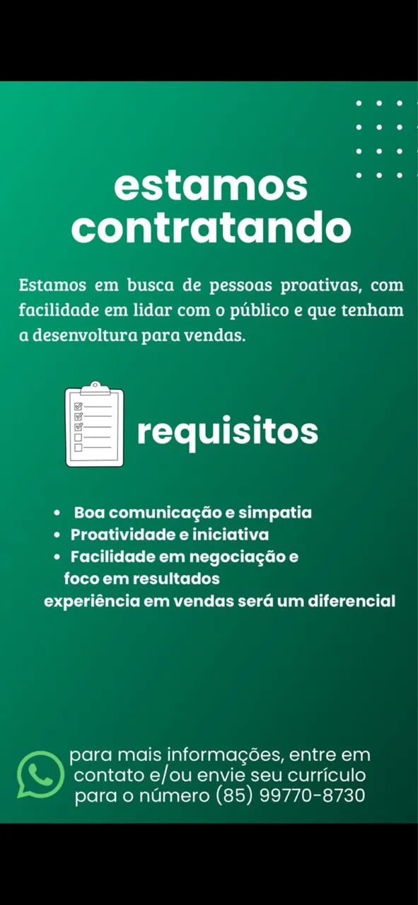 Vaga para vendedora
